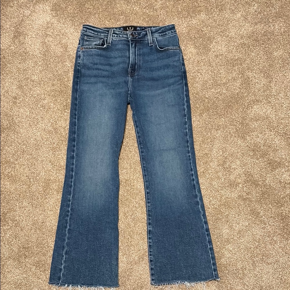 Medium Blue Raw Hem Flare Jeans